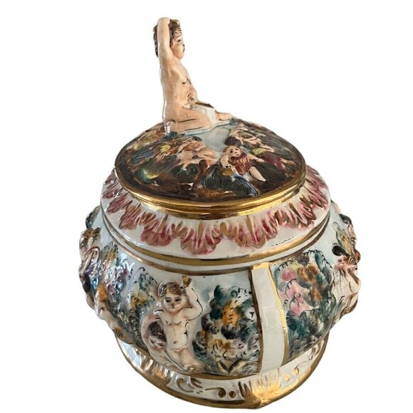 Antique Vintage Capodimonte Porcelain Cherub Centerpiece Bowl w/Lid - ITALY - Picture 5 of 15